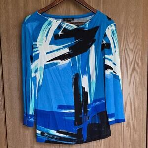 St. John Abstract Print 3/4 Sleeve Top